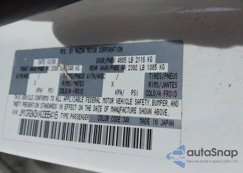 2010 Mazda 5 z USA, uszkodzony, nr VIN JM1CR2W3XA0365416